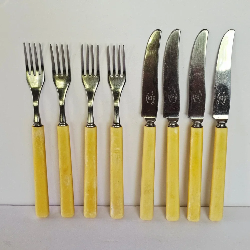 MCM Wiltshire Cutlery Set 8pc Cutlery Australian Cream Bakelite‎ Stainless Steel